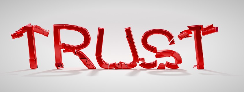 Red Trust word destruction over grey background