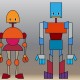 Vector illustration of funny cartoon robots family