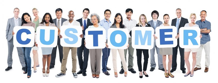 Group Of Multi-Ethnic Group Of Business People Holding Placards Forming Customer